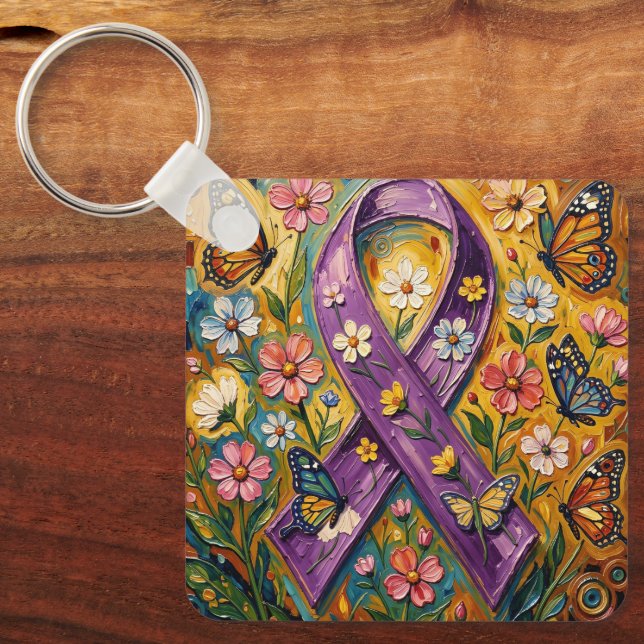 Purple Awareness Ribbon Fibro Keychain (Front)