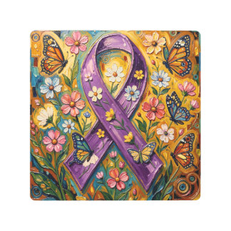 Purple Awareness Ribbon Fibro Metal Print