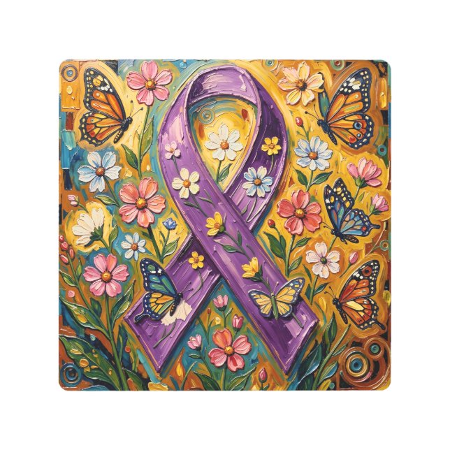 Purple Awareness Ribbon Fibro Metal Print (Front)