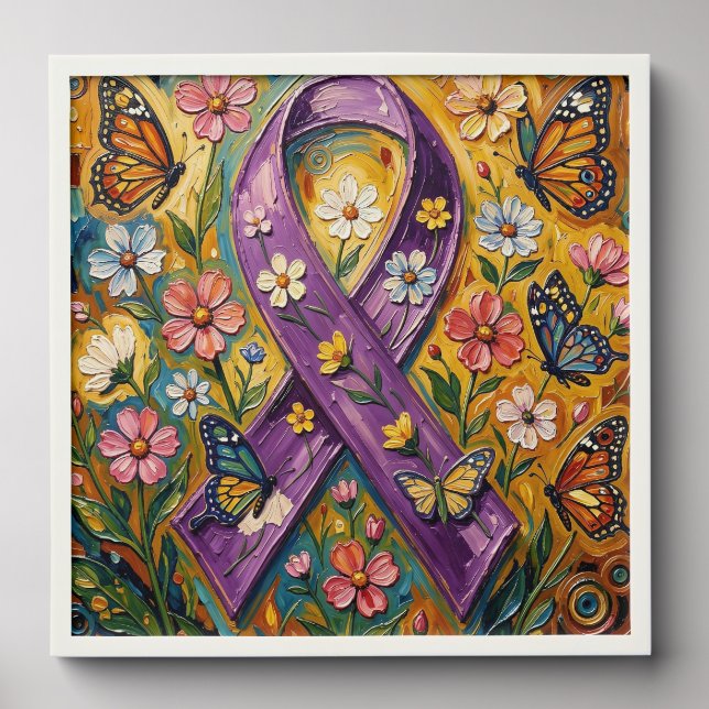 Purple Awareness Ribbon Fibro Peel And Stick Photo Tile (Front Set)