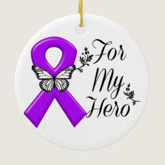 Purple Awareness Ribbon For My Hero Ceramic Ornament