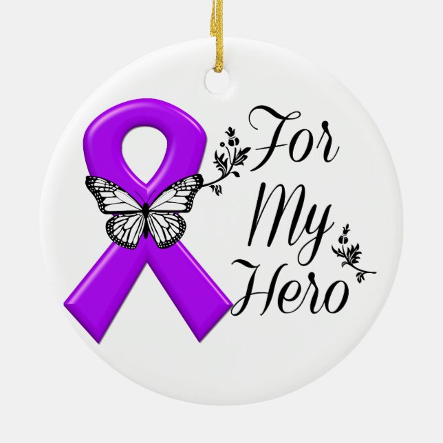 Purple Awareness Ribbon For My Hero Ceramic Ornament (Back)