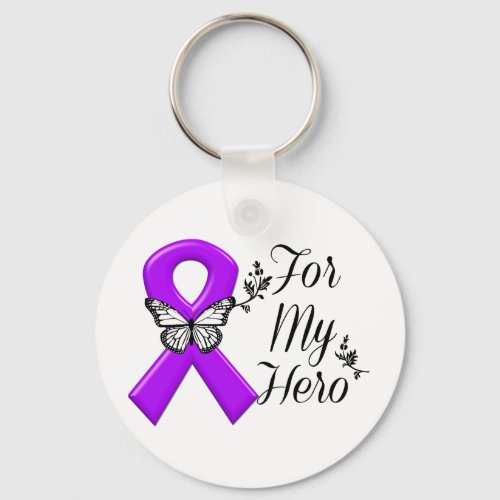 Purple Awareness Ribbon For My Hero Keychain