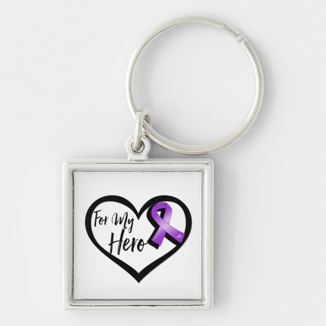 Purple Awareness Ribbon For My Hero Keychain (Front)