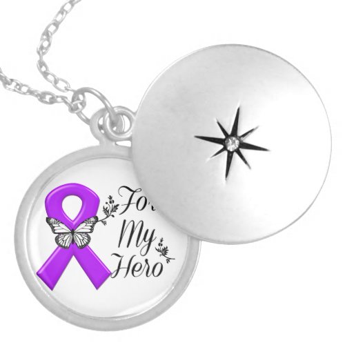 Purple Awareness Ribbon For My Hero Locket Necklace