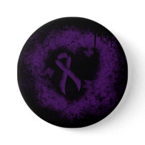 Purple Awareness Ribbon Grunge Heart Pinback Button