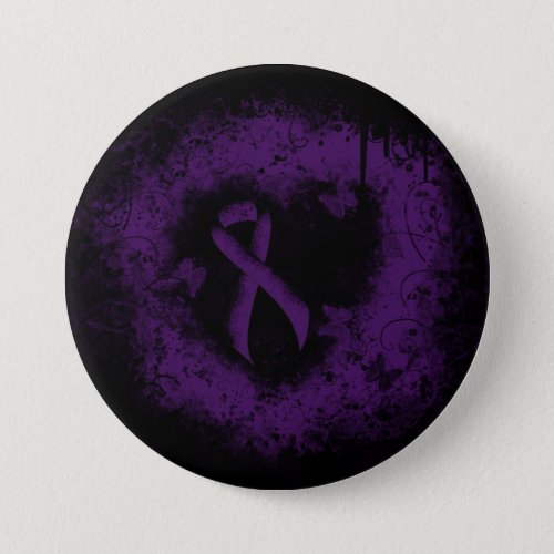 Purple Awareness Ribbon Grunge Heart Pinback Button