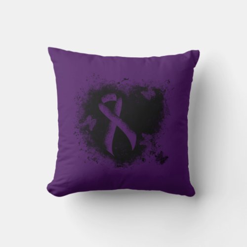 Purple Awareness Ribbon Grunge Heart Throw Pillow