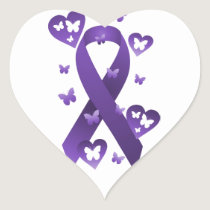 Purple Awareness Ribbon Heart Sticker