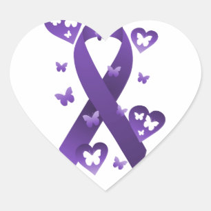 Purple Awareness Ribbon Heart Sticker
