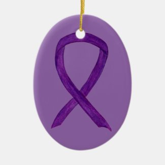 Purple Awareness Ribbon Holiday Art Ornaments