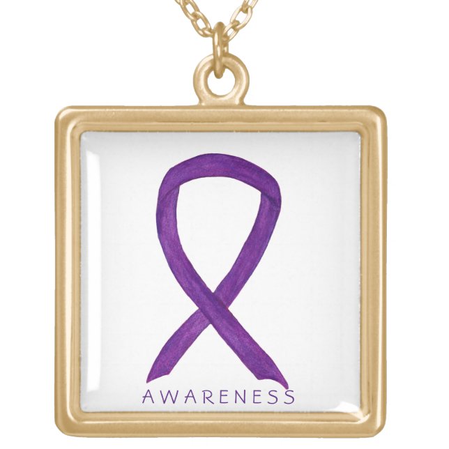 Purple Awareness Ribbon Jewelry Necklace (Front)