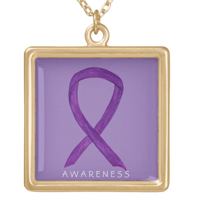 Purple Awareness Ribbon Jewelry Necklace (Front)
