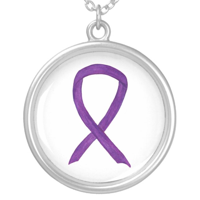 Purple Awareness Ribbon Jewelry Necklace (Front)
