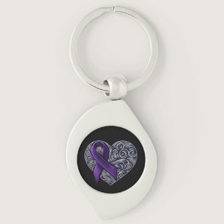 Purple Awareness Ribbon Metal Keychain