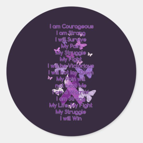 Purple Awareness Ribbon  My Struggle Poem Classic Round Sticker