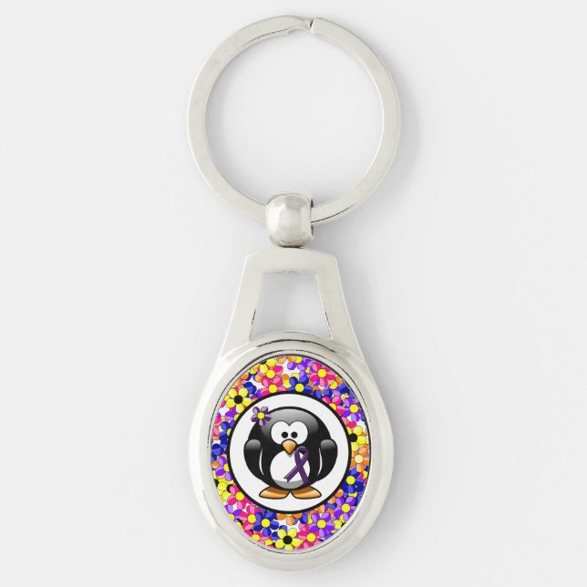 Purple Awareness Ribbon Penguin Keychain (Front)