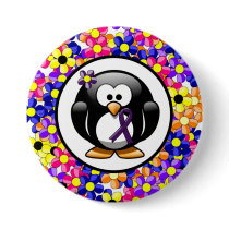 Purple Awareness Ribbon Penguin Pinback Button
