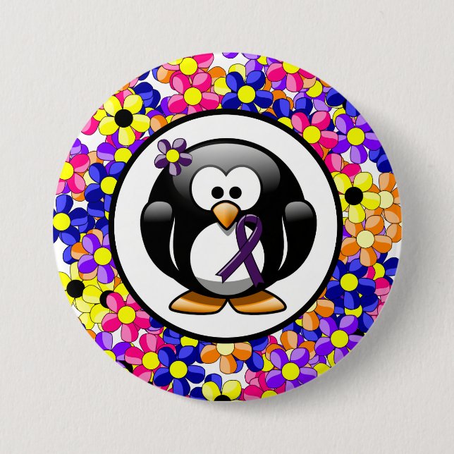 Purple Awareness Ribbon Penguin Pinback Button (Front)