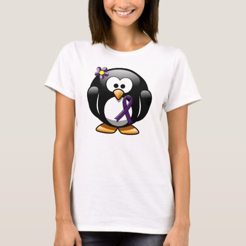 Purple Awareness Ribbon Penguin T_Shirt