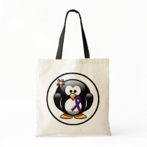Purple Awareness Ribbon Penguin Tote Bag