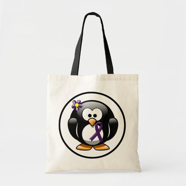 Purple Awareness Ribbon Penguin Tote Bag (Front)
