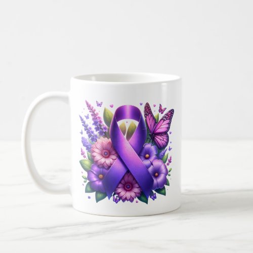 Purple Awareness Ribbon  Praying for a Cure Coffee Mug