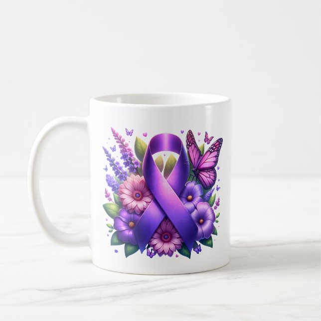 Purple Awareness Ribbon | Praying for a Cure Coffee Mug (Left)
