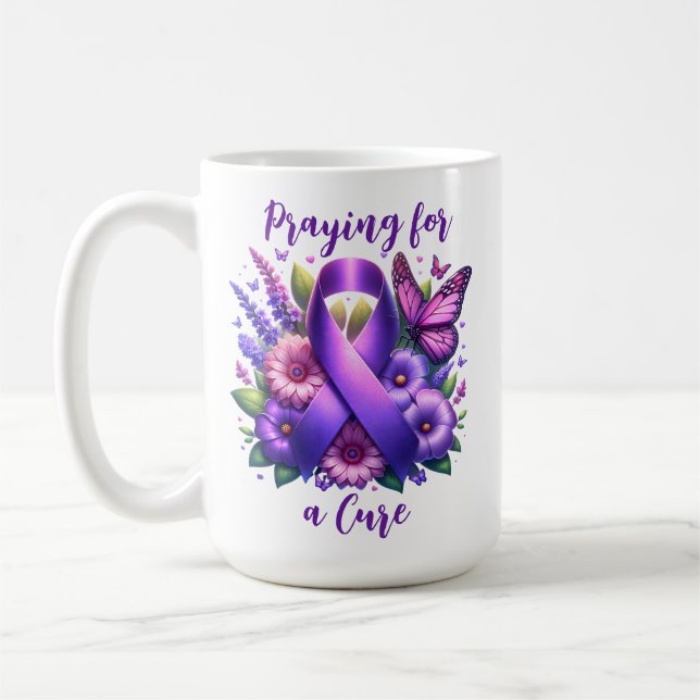 Purple Awareness Ribbon | Praying for a Cure Coffee Mug (Left)