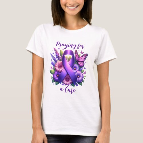 Purple Awareness Ribbon  Praying for a Cure T_Shirt