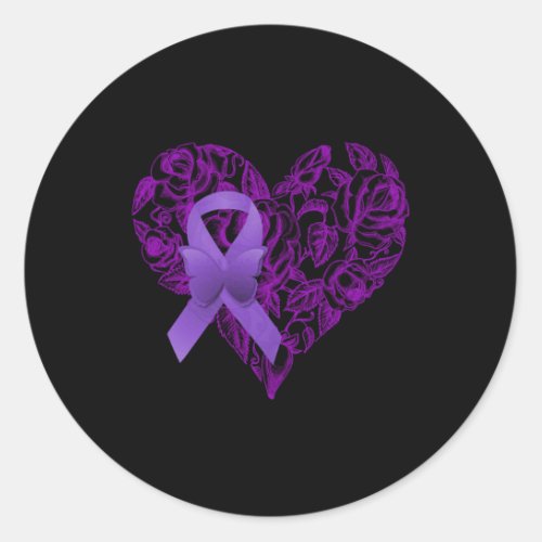 Purple Awareness Ribbon Rose Heart  Classic Round Sticker