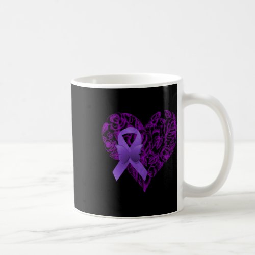 Purple Awareness Ribbon Rose Heart  Coffee Mug