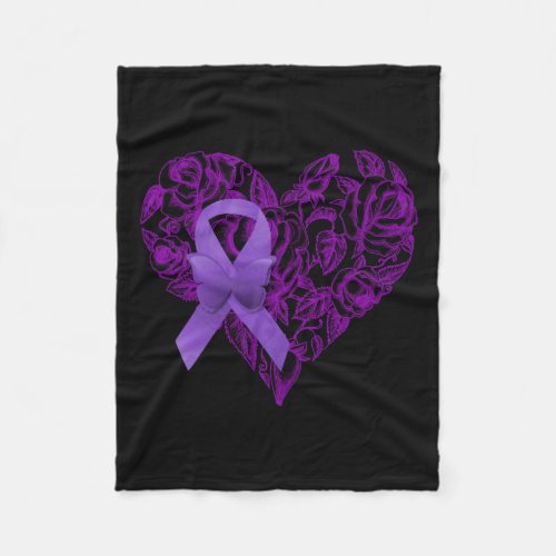 Purple Awareness Ribbon Rose Heart  Fleece Blanket