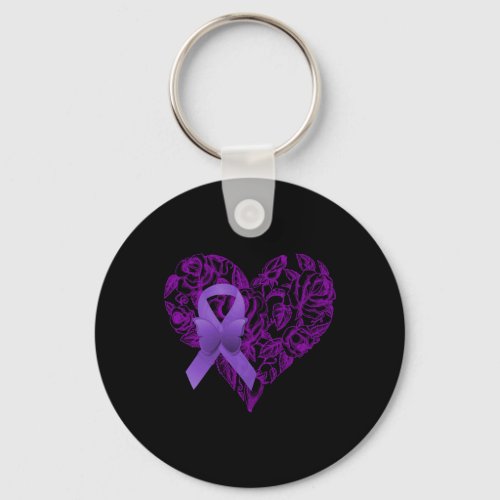 Purple Awareness Ribbon Rose Heart  Keychain