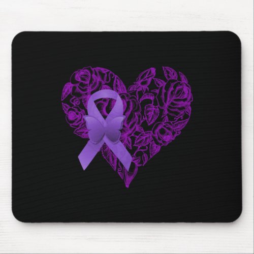 Purple Awareness Ribbon Rose Heart  Mouse Pad