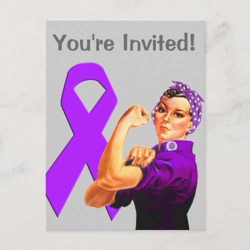 Purple Awareness Ribbon Rosie the Riveter Invitation Postcard