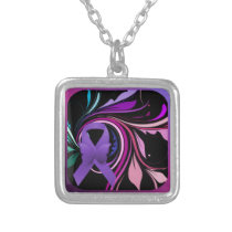 Purple Awareness Ribbon Silver Plated Necklace
