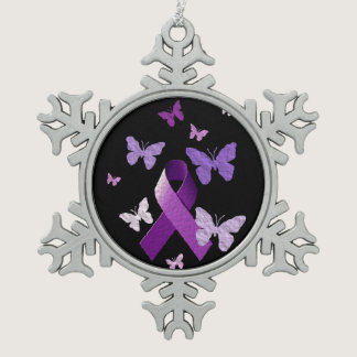 Purple Awareness Ribbon Snowflake Pewter Christmas Ornament