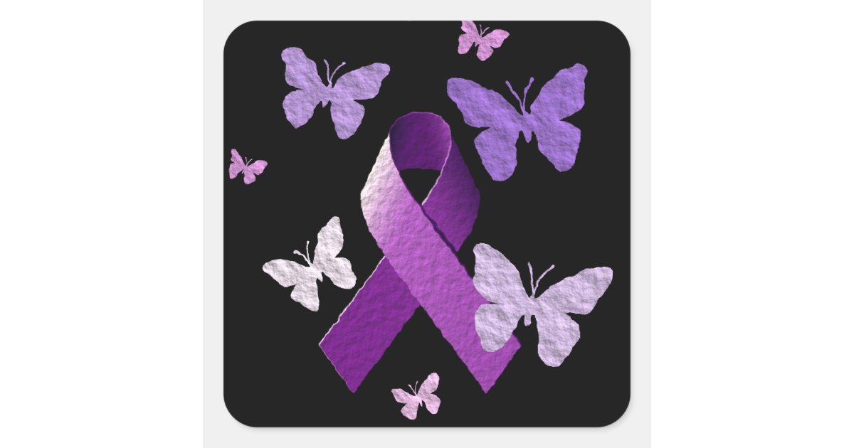 Purple Awareness Ribbon Square Sticker | Zazzle