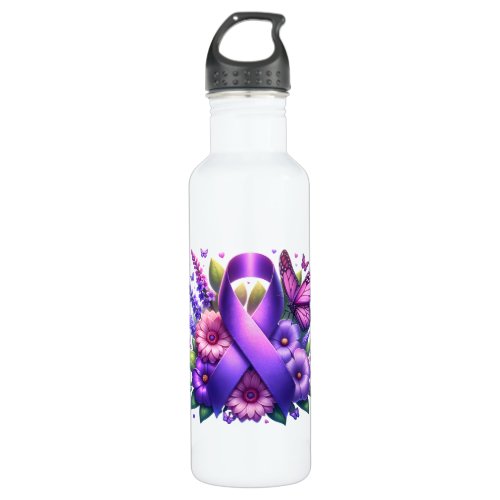 Purple Awareness Ribbon Stainless Steel Water Bottle