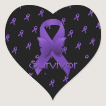 Purple Awareness Ribbon Survivor Heart Sticker