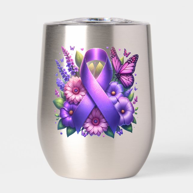 Purple Awareness Ribbon Thermal Wine Tumbler (Front)