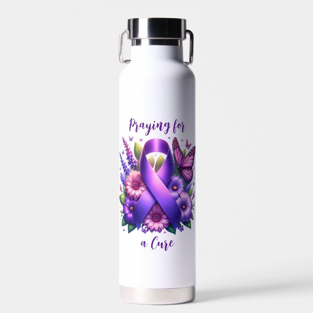 Purple Awareness Ribbon Water Bottle (Front)