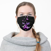 Purple Awareness Ribbon with Butterflies Adult Cloth Face Mask