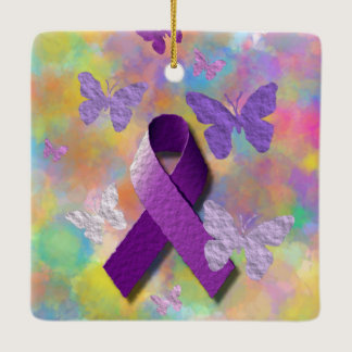 Purple Awareness Ribbon with butterflies Ceramic Ornament