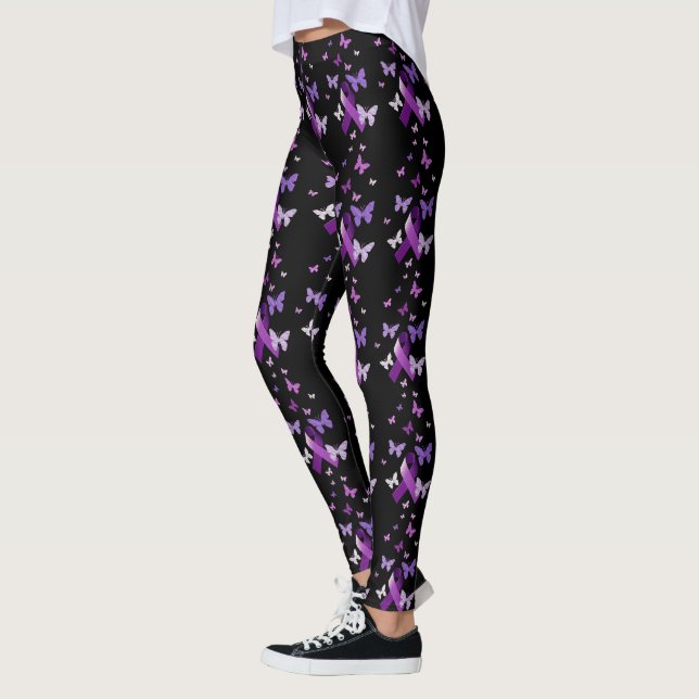 Purple Awareness Ribbon with Butterflies Leggings (Left)