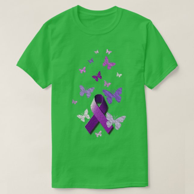 Purple Awareness Ribbon with Butterflies T-Shirt (Design Front)