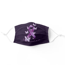 Purple Awareness Ribbon with Butterflies Warrior Adult Cloth Face Mask