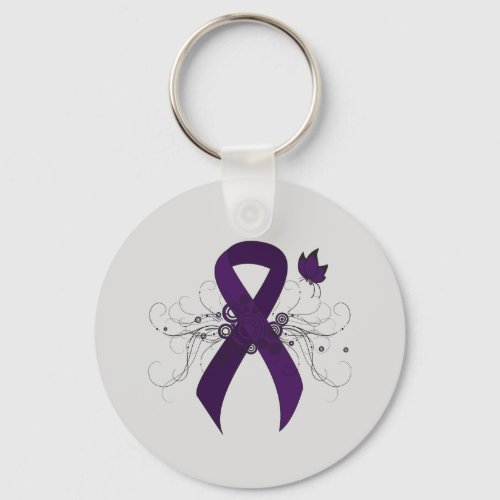 Purple Awareness Ribbon with Butterfly Keychain