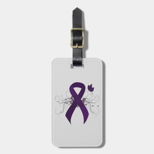 Purple Awareness Ribbon with Butterfly Luggage Tag